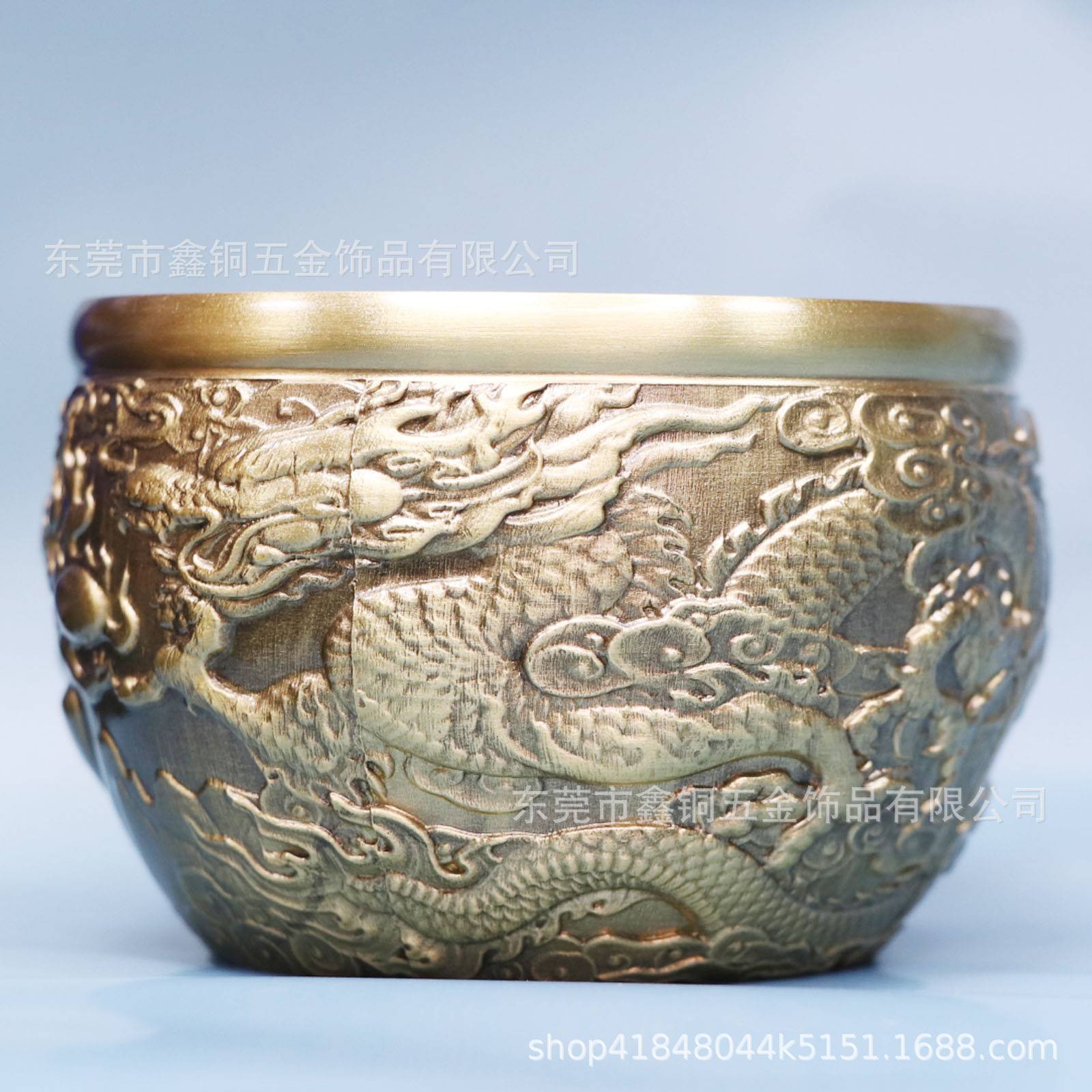 黄铜龙凤缸摆件水缸招财进宝缸烟灰缸铜玩件大铜缸特大号家居摆件