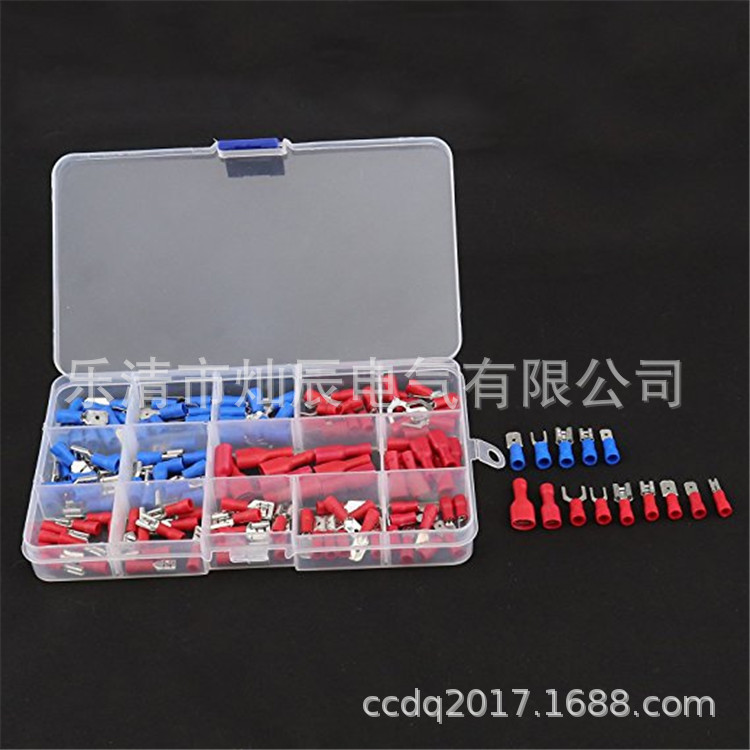 跨境货源140pcs红蓝冷压端子盒装 快速接线端子组合 公母对接端子
