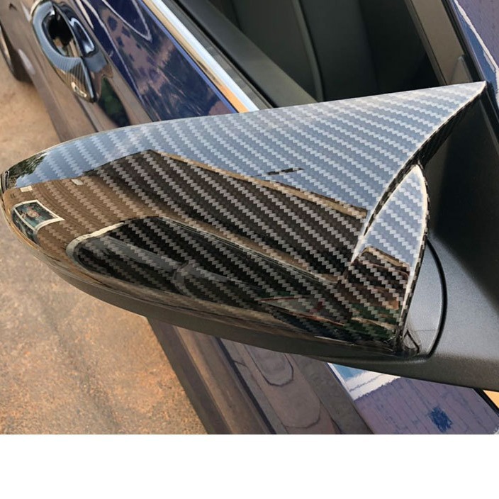 适用现代菲斯塔后视镜盖碳纤纹倒车镜饰框后视镜罩改装防刮牛角