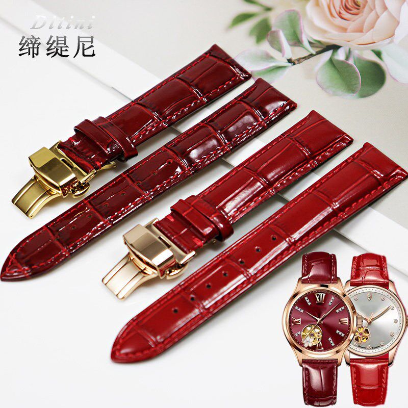 酒红真皮表带代用卡梭990 宝舵88093 88J060古尊6140 利时女表炼