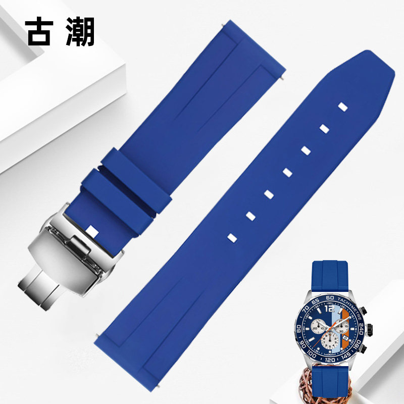 适用泰格豪雅海湾石油蓝色橡胶表带男E竞潜卡莱拉摩纳哥F1系列20