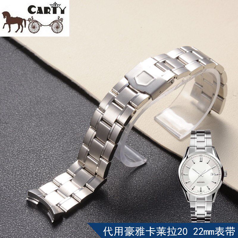 适用豪雅卡莱拉钢表带 TAG HEUyER替代表带 22mm哑光钢质单折叠扣
