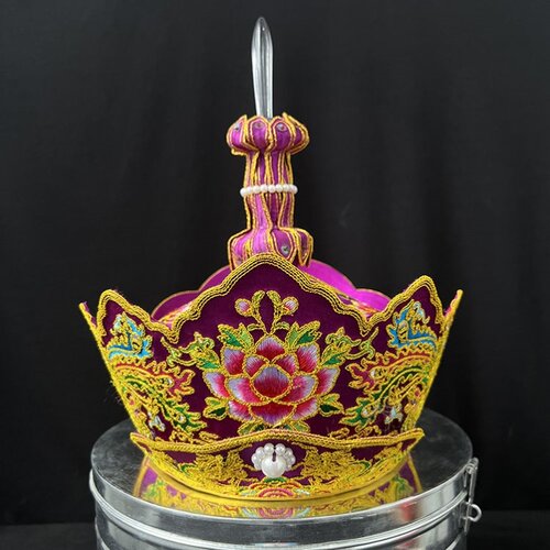 寺院用品法师帽毗卢帽僧帽包邮佛帽配五佛冠帽铁盒子手工刺绣佛具