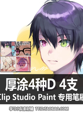A1 208 CSP笔刷 厚涂 厚涂4种D 4支 CLIP STUDIO PAINT