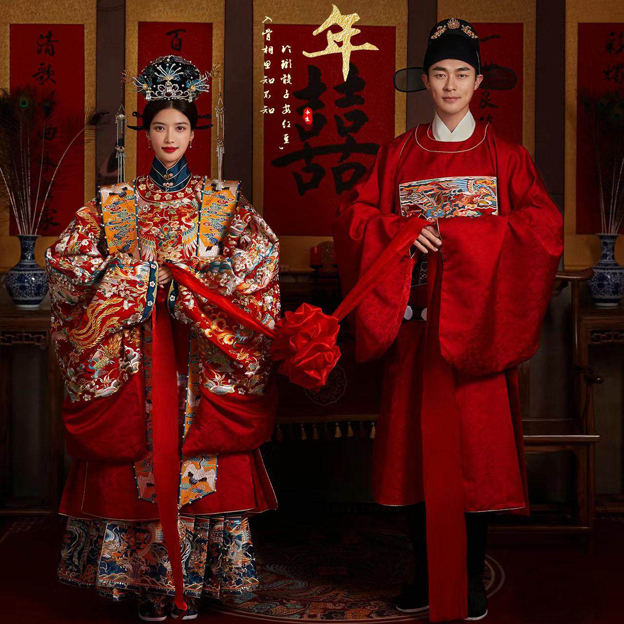 【出租】【出售】重工刺绣汉服结婚礼服情侣款中式婚礼出门服迎亲