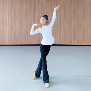 秋冬新款专业舞蹈服荷叶边长袖微喇裤套装运动瑜伽户外舞蹈练功服