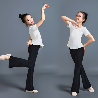 儿童舞蹈练功服荷叶边短袖微喇叭舞蹈裤女童舞蹈运动瑜伽练功服