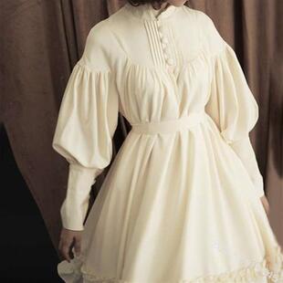 Uniform Stand Loose Button Sleeve Collar Maid Lace Long