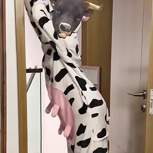 冬季男女有奶头奶牛ins风连体睡衣家居服法兰绒爱情公寓同款睡衣