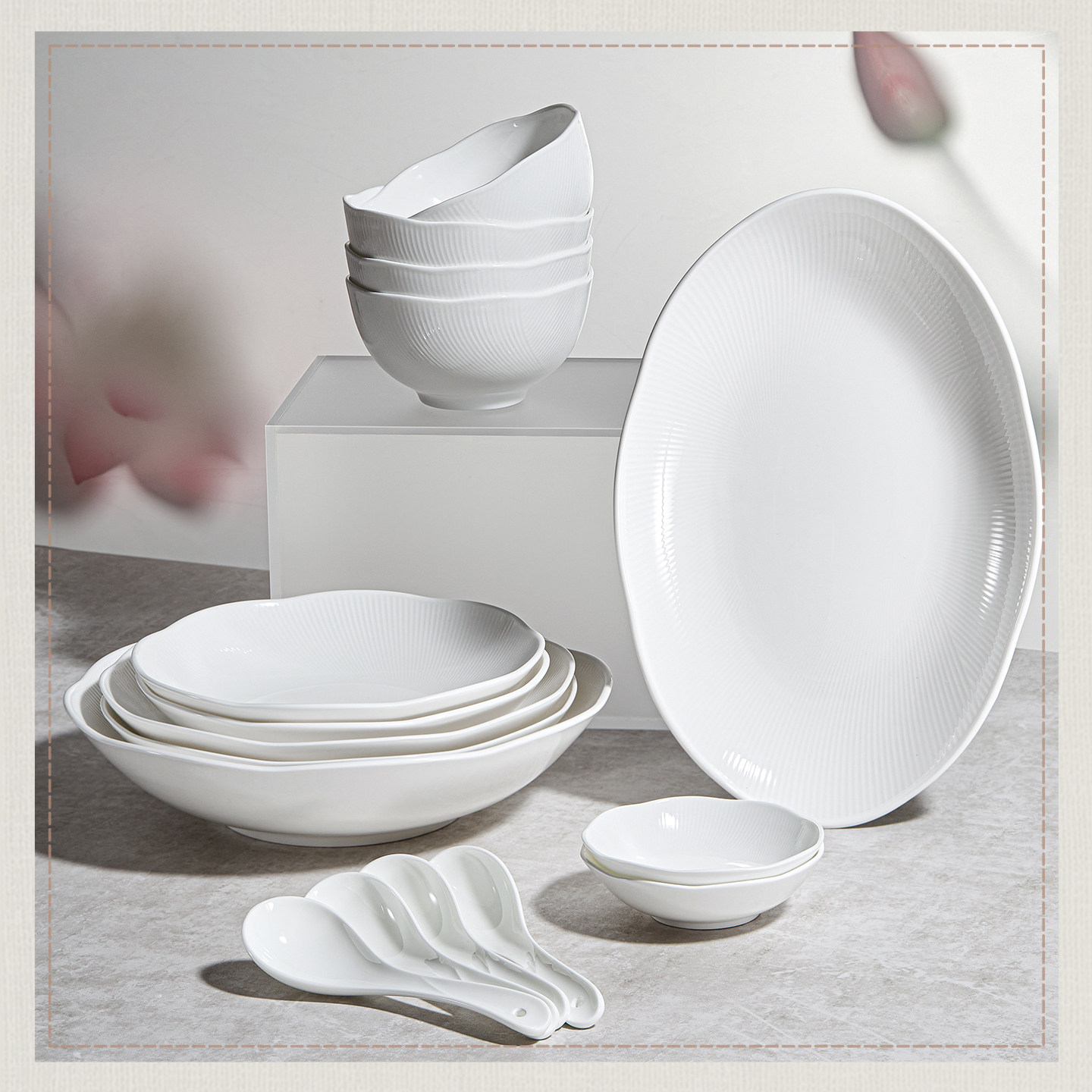 玛戈隆特荷塘月色骨瓷汤盘乔迁新居新婚礼物高级感盘子家用礼物