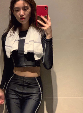 韩国ins半藏森林同款黑色长袖防晒显瘦潜水服速干分体温泉泳衣女