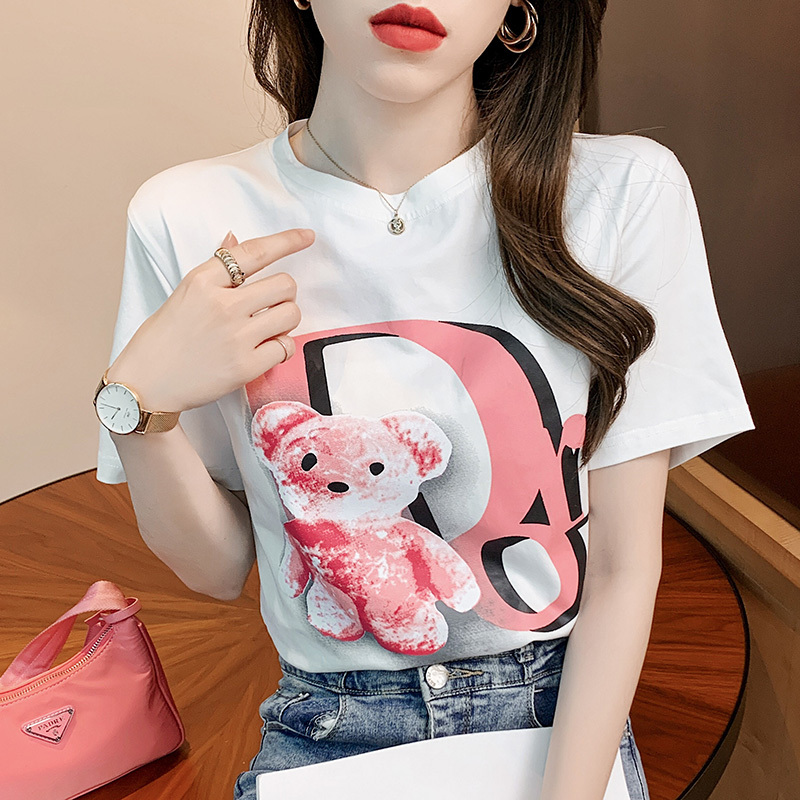 Real photo 2021 summer new fashion cartoon print short sleeve medium length loose LARGE T-SHIRT women's wear