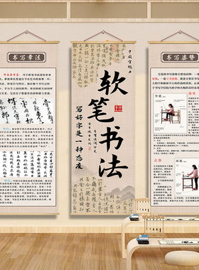 软笔书法教室墙面布置装饰贴画毛笔培训机构文化背景墙面海报壁画