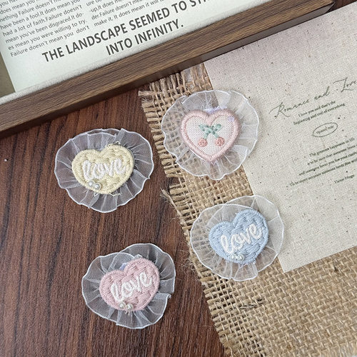 新款蕾丝早春Patch小清新爱心网纱刺绣布贴手工布艺服装发饰辅料