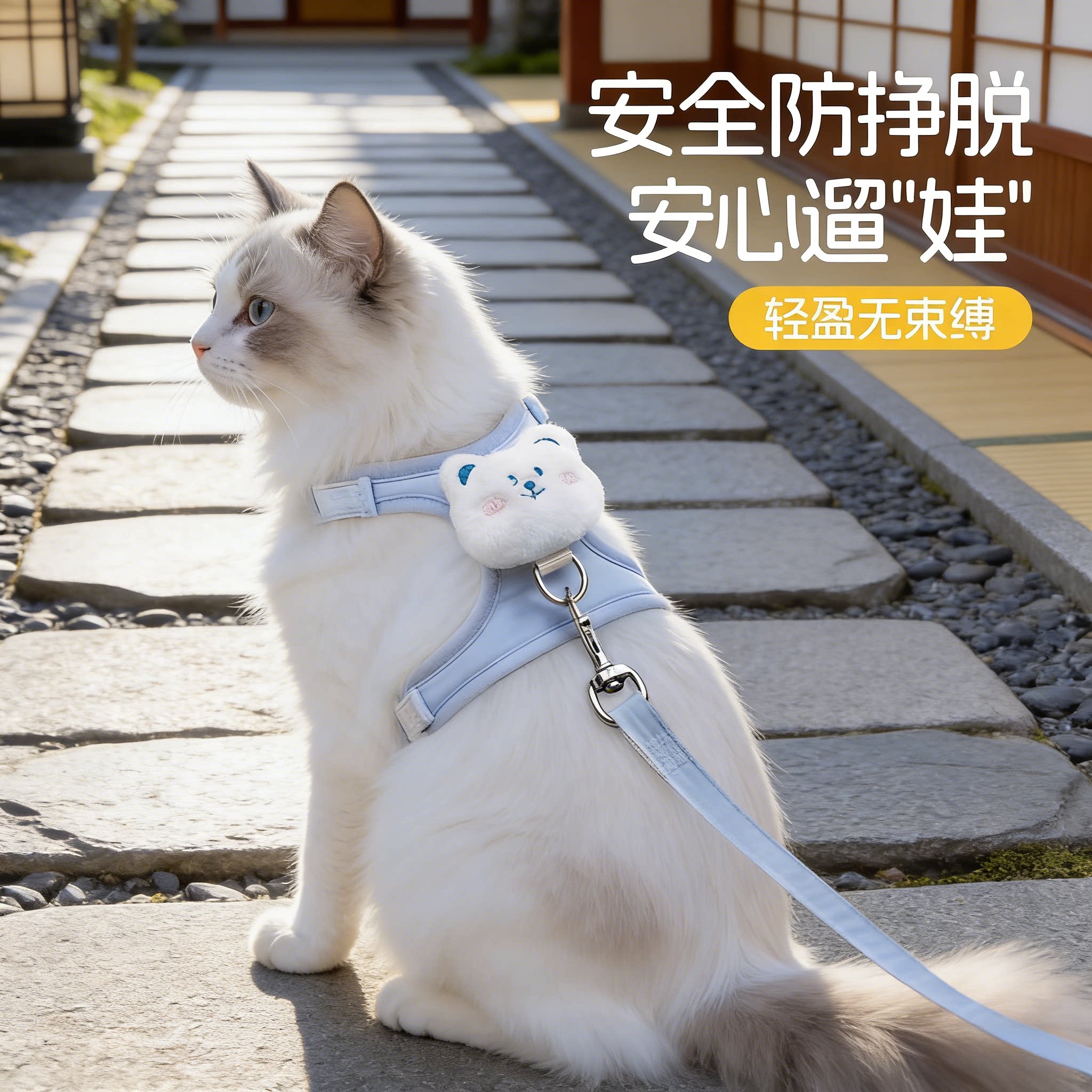 猫咪牵引绳防挣脱不勒脖外出专用小猫咪牵引绳背心式背带溜猫神器