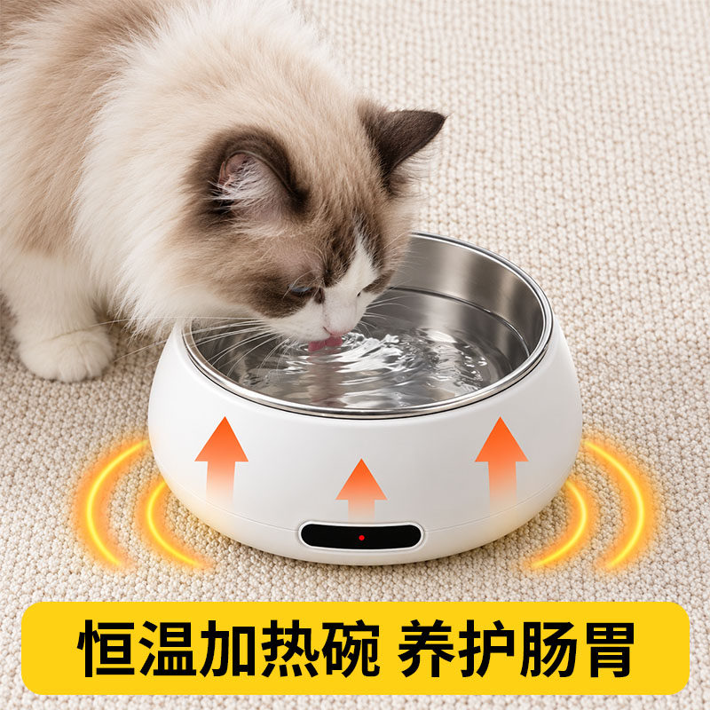 恒温猫咪饮水机秋冬加热罐头宠物喝水碗304不锈钢循环狗狗喝水器