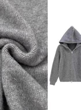 韩系双拉链设计感纯色连帽针织开衫女简约休闲外贸新款针织开衫