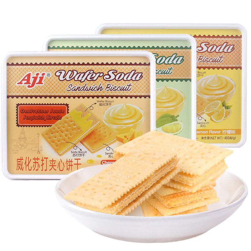 aji威化苏打夹心饼干480g柠檬味芝士味盒装饼干