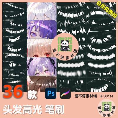 procreate笔刷ps笔刷漫画二次元头发高光绘画装饰光泽ipad日漫