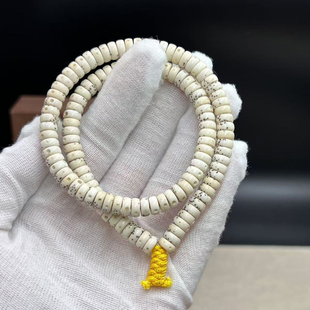 一物一图孤品石玉骨瓷白3*7桶珠正月留白原生态针尖星月菩提项链