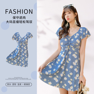 温泉泳装 遮肚显瘦中年妈妈款 微胖保守连体大胸聚拢裙式 泳衣女大码