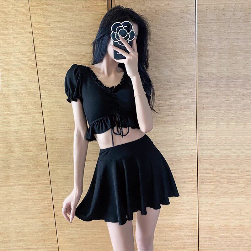 百雅女分体泳装裙式保守遮肉显瘦