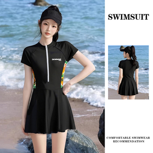 遮肚显瘦游泳馆专用泡温泉泳装 连体泳衣女时尚 印花高弹速干裙式