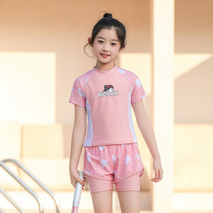 儿童泳衣新款 女童分体初中生保守专业防晒速干游泳中大童女孩泳装