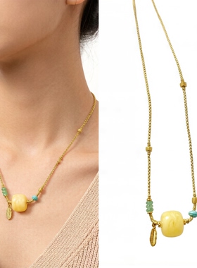 「盘它」原创设计天然花蜡蜜蜡墩子锁骨项链手串小清新绿松简约