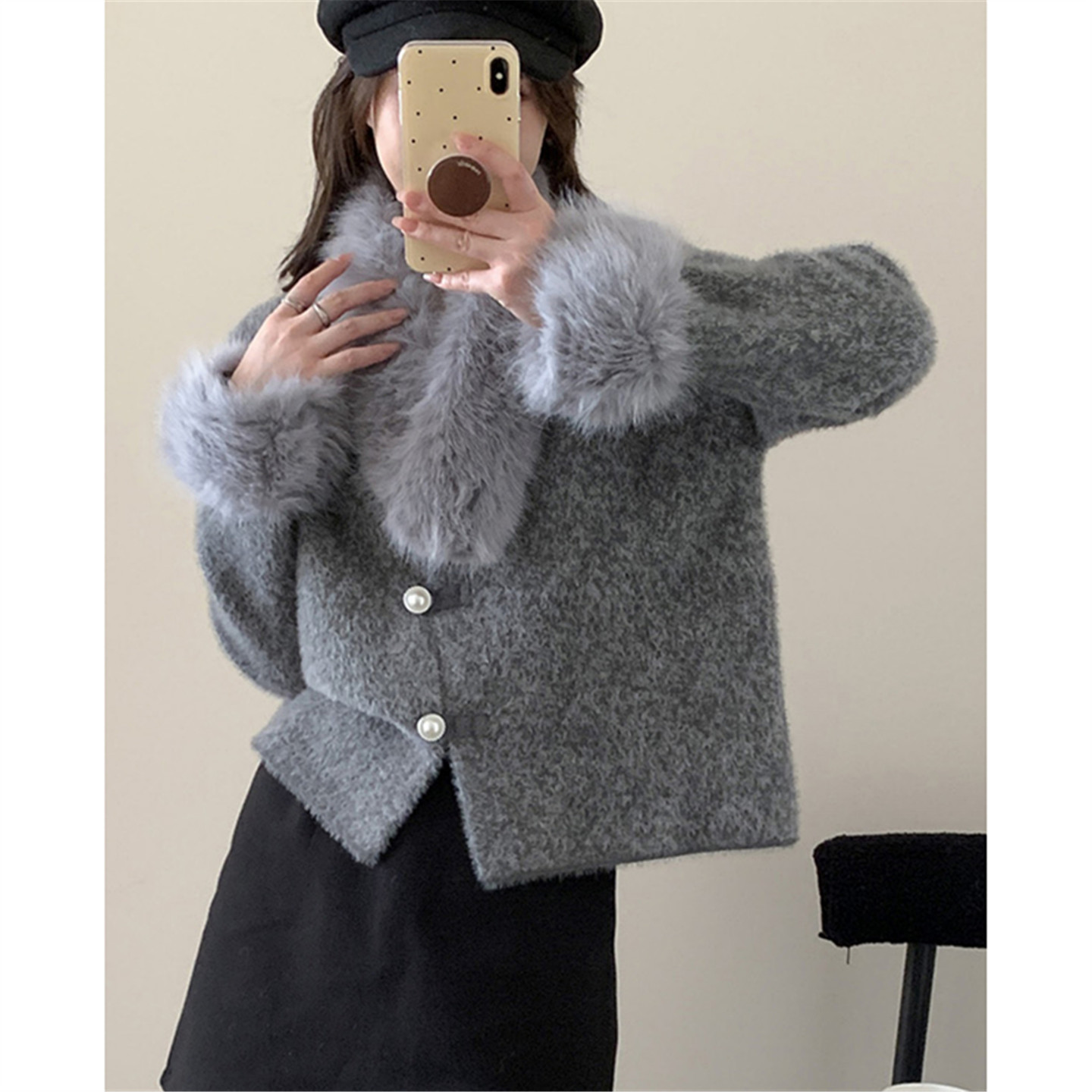 小香风毛领外套女装设计感开衫