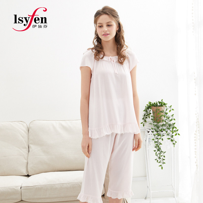 伊丝芬睡衣女士 春夏季新款圆领套头短袖中裤居家薄款可外穿31070,女士内衣/男士内衣/家居服,睡衣/家居服套装,淘宝优惠券,粉丝福利购,淘宝优惠卷