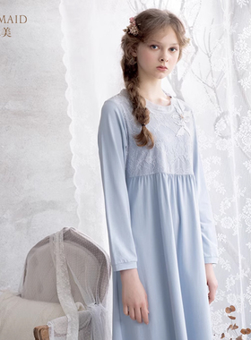 Rosemaid/罗丝美秋冬新品女睡衣19207针织棉镶蕾丝贴花家居服睡裙