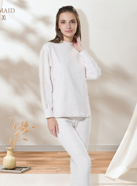 罗丝美秋冬78842绒感舒棉螺纹色纱针织缎面扎带休闲运动长袖上衣