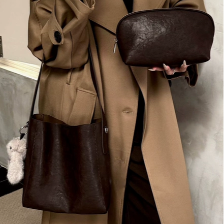 复古大容量真皮托特包女士简约牛皮腋下包手提斜跨包大包水桶包