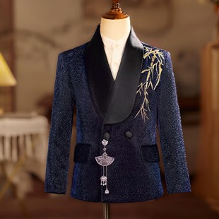 儿童中国风刺绣男童套装主持人礼服钢琴高端表演出服正装青果领