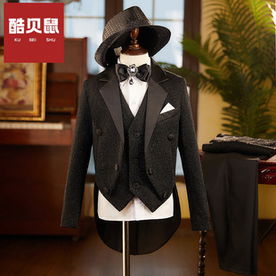 儿童男童燕尾服亮片西服套装钢琴考级英伦舞台演出服礼服小提琴