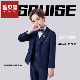 儿童藏青色西装套装男童花童主持人礼服钢琴演出服高端英伦风绅士