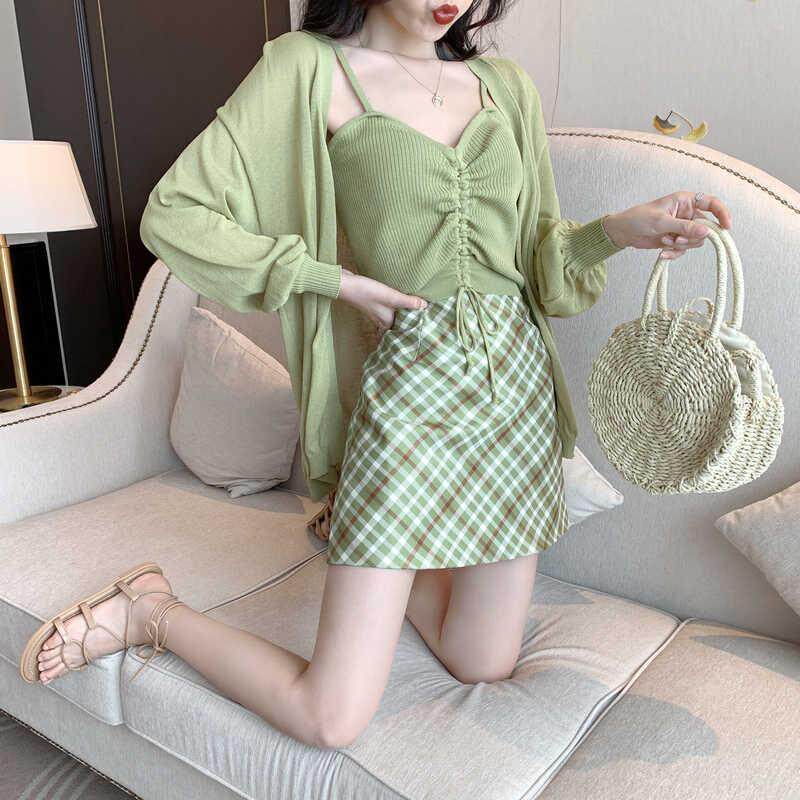 2019夏季果绿牛油新款针织开衫抽绳吊带背心高腰格子半身裙套装女在类目 自行车/骑行装备/零配件, 骑行服饰/骑行装备, 骑行服中 - 来自Buy2taobao.com提供专业的淘宝代购服务