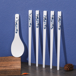 复古青花百鸟陶瓷筷子易清洗抗摔防潮中式高颜值餐具防霉耐高温