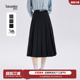 图曼朵黑色百褶半身裙女2026春面试西装 裙小个子半裙 长裙高腰西装