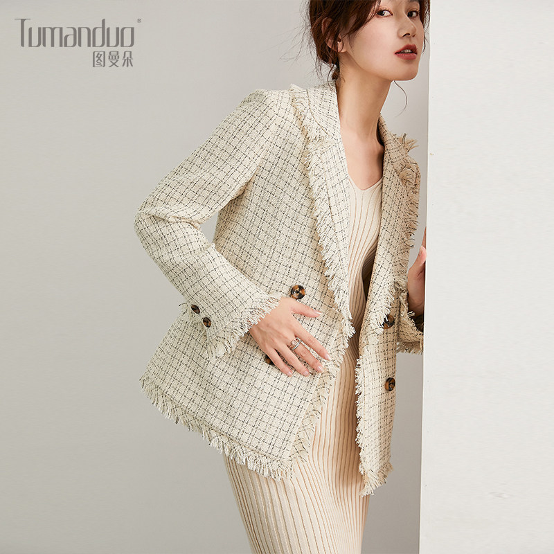 小香外套女名媛风短款秋冬季韩版宽松粗花呢休闲西装上衣反季折扣