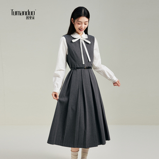 图曼朵法式灰色背心裙女春季通勤教资面试套装气质连衣裙教师穿搭