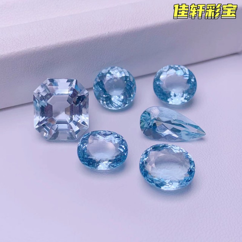 新品镶嵌加工戒指吊坠海蓝宝裸石