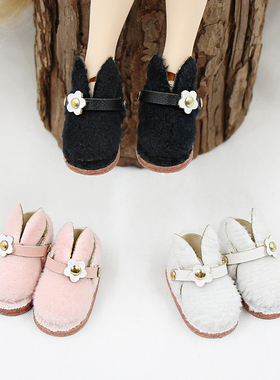 ICY DBS小布娃娃纯色小兔耳雪地靴azone丽佳licca/ob24平底鞋