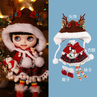 套装 19关节体ob24娃衣 DBS小布娃娃衣服麋鹿帽圣诞节披抖冬季 ICY