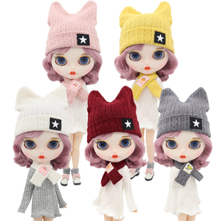 ICY DBS小布娃娃可爱针织毛线猫咪套头帽子围巾五色入ob24丽佳