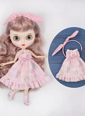 ICY DBS小布娃娃可爱卡通粉色印花裙子ob24丽佳azone娃衣