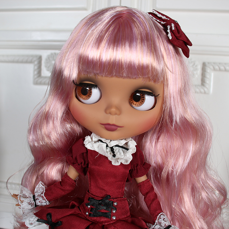 icy dbs小布娃娃超黑肌磨砂脸混色长卷发19关节裸娃套装洋娃娃