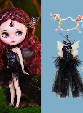 ICY DBS小布娃娃衣服黑色蝴蝶暗黑仙境连体裙19关节OB24娃衣