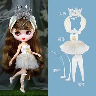 ICY 19关节体ob24娃衣 DBS小布娃娃衣服蓝白天鹅纱裙芭蕾套装